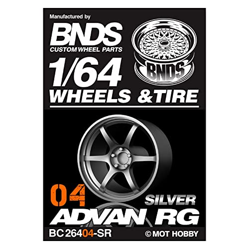 BNDS 1/64 Scale ABS Wheels Rubber Tires with Axles Plastict Material (4pcs/1 Kit) Modified Detail Up Parts for 1:64 Diecast Model Cars (BC26404, Silver)