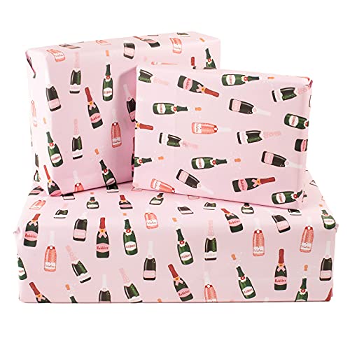 CENTRAL 23 - Pink Wrapping Paper - For Wedding - Champagne Print - Celebration Gift Wrap - 6 Sheets - Birthday New Baby, Bride and Groom - For Anniversary or Valentines Day Gifts