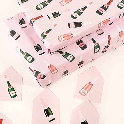 CENTRAL 23 - Pink Wrapping Paper - For Wedding - Champagne Print - Celebration Gift Wrap - 6 Sheets - Birthday New Baby, Bride and Groom - For Anniversary or Valentines Day Gifts