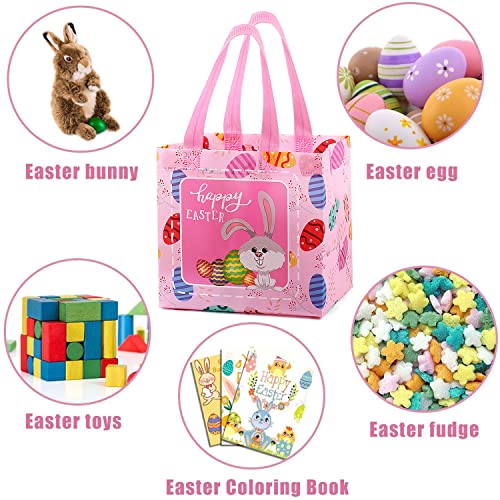 MAMUNU 6PCS Easter Bags with Handles, Non-Woven Reusable Gift Bags for Easter Egg Hunt Gift Wrapping, Easter Bunny Tote Bags Bulk for Easter Party Supplies, 8.3×7.9×6 inches