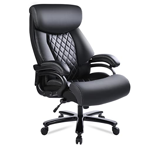 BOWTHY Big and Tall Office Chair 400lbs Heavy Duty Ergonomic Computer Desk Chair with Arms High Back Adjustable Lumbar Support 360 Swivel Task Chair Executive Leather Chair (Black)