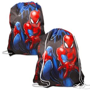 Marvel Store Spiderman Drawstring Bag and Water Bottle - Spiderman Travel Set with Drawstring Bag and 16 Oz Pull Top Water Bottle for Boys and Girls (Marvel Travel Bag)