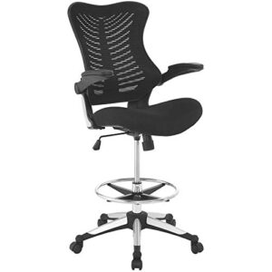 modway charge drafting chair – reception desk chair – drafting stool with flip-up arms in vinyl, black