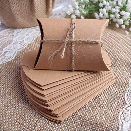 Shindel Pillow Box, 3.5"x2.6"x1", 50 PCS Small Gift Boxes Candy, Jewelry Packaging Boxes Mini Kraft Boxes Wedding Present Thanksgiving Day Treat Boxes