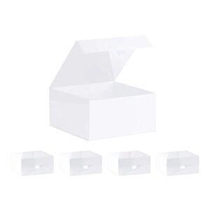 Purple Q Crafts 5 Pack White Hard Gift Box With Magnetic Closure Lid 8"x8"x4" Square Favor Boxes With White Glossy Finish (5 BOXES)