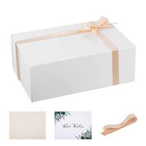 mumupack white gift box 12x8x4.5 inches,white gift box with lid contains card, ribbon,collapsible gift box with magnetic lid bridesmaid proposal gift boxes (1 pack)