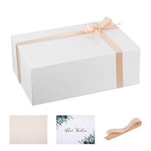 MUMUPACK White Gift Box 12x8x4.5 Inches,White Gift Box with Lid Contains Card, Ribbon,Collapsible Gift Box with Magnetic Lid Bridesmaid Proposal Gift Boxes (1 Pack)