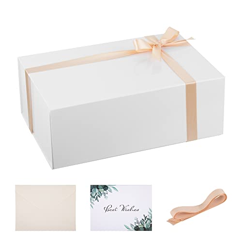 MUMUPACK White Gift Box 12x8x4.5 Inches,White Gift Box with Lid Contains Card, Ribbon,Collapsible Gift Box with Magnetic Lid Bridesmaid Proposal Gift Boxes (1 Pack)