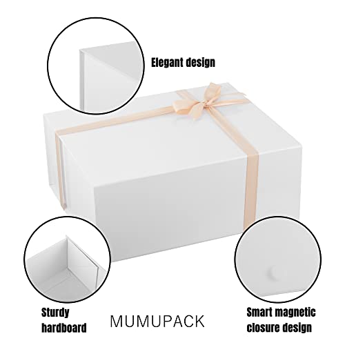 MUMUPACK White Gift Box 12x8x4.5 Inches,White Gift Box with Lid Contains Card, Ribbon,Collapsible Gift Box with Magnetic Lid Bridesmaid Proposal Gift Boxes (1 Pack)