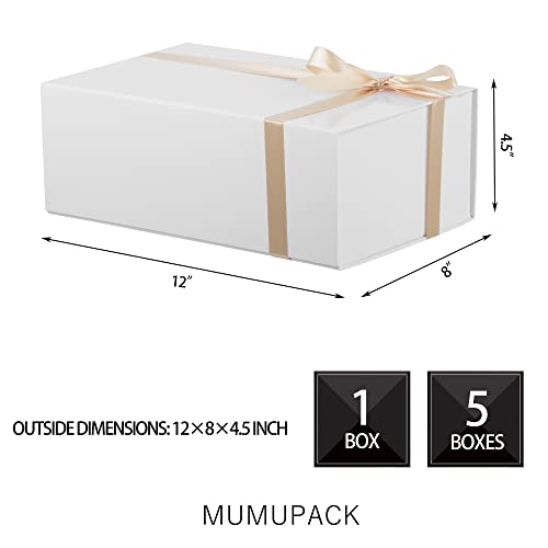 MUMUPACK White Gift Box 12x8x4.5 Inches,White Gift Box with Lid Contains Card, Ribbon,Collapsible Gift Box with Magnetic Lid Bridesmaid Proposal Gift Boxes (1 Pack)