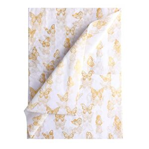 kinbom 30pcs 14x20inch golden butterfly tissue paper sheets, gold wrapping tissue paper bulk for packaging for christmas wedding birthday party baby showers diy crafts arts (white background)