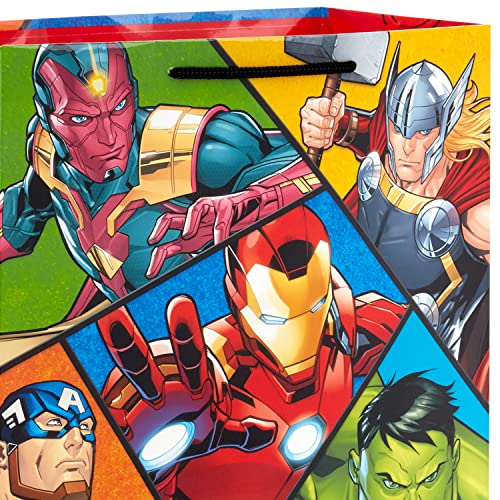 Hallmark Marvel Superhero Gift Bag Set (1 Large 13" Bag and 1 Extra Large 15" Bag) with Spider-Man, Hulk, Thor, Iron Man for Birthdays, Christmas, Halloween