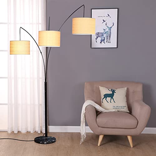 Brightech Trilage Arc Floor Lamp for Living Room, Multi Head Tree Floor Lamp for Bedroom, 3 Lights Standing Lamps Hanging Over The Couch - Black