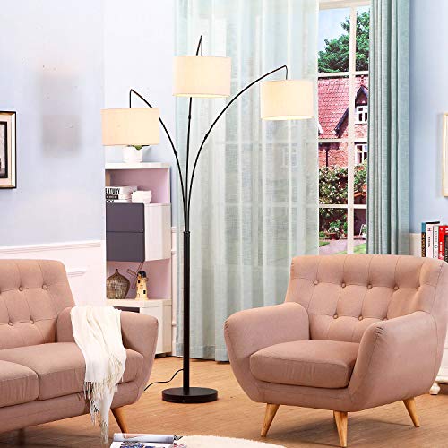 Brightech Trilage Arc Floor Lamp for Living Room, Multi Head Tree Floor Lamp for Bedroom, 3 Lights Standing Lamps Hanging Over The Couch - Black