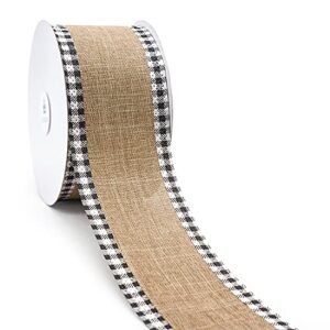 ct craft llc burlap plaid buffalo checkered edge wired ribbon, 2.5″ x 20 yards x 1 roll – black with white, for christmas, home decor, gift wrapping, tree topper bow, wreath, diy crafts