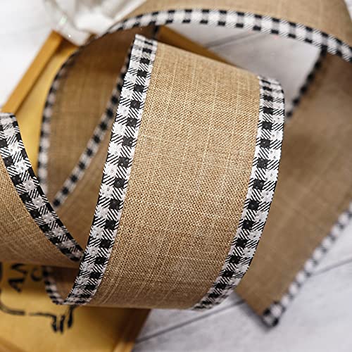 CT CRAFT LLC Burlap Plaid Buffalo Checkered Edge Wired Ribbon, 2.5" x 20 Yards x 1 Roll - Black with White, for Christmas, Home Decor, Gift Wrapping, Tree Topper Bow, Wreath, DIY Crafts