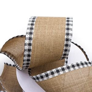 CT CRAFT LLC Burlap Plaid Buffalo Checkered Edge Wired Ribbon, 2.5" x 20 Yards x 1 Roll - Black with White, for Christmas, Home Decor, Gift Wrapping, Tree Topper Bow, Wreath, DIY Crafts