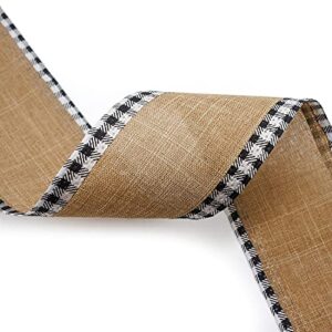 CT CRAFT LLC Burlap Plaid Buffalo Checkered Edge Wired Ribbon, 2.5" x 20 Yards x 1 Roll - Black with White, for Christmas, Home Decor, Gift Wrapping, Tree Topper Bow, Wreath, DIY Crafts