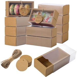 50 sets 6.3 x 3.5 x 2 inch rectangle kraft drawer boxes with matte texture drawer blank round tags and jute string for soap jewelry candy gift paper wrapping valentine party favor treats (kraft color)