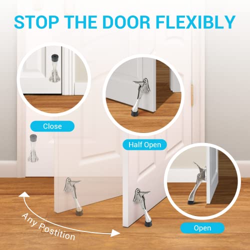 CRANACH Heavy Duty Door Stopper,Bottom of Door,Kickdown Door Stop for Heavy Door,One-Touch,Adjustable,Rubber Tip,Door Mounted,4in Metal Door Kickstand,2PC Door Stoppers Wall Protectors for Wide Doors