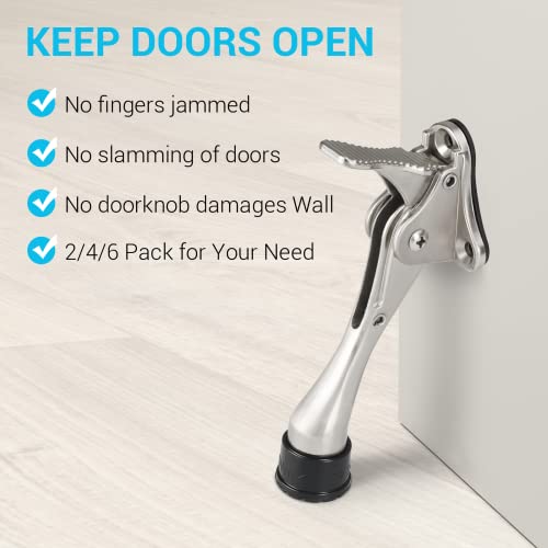 CRANACH Heavy Duty Door Stopper,Bottom of Door,Kickdown Door Stop for Heavy Door,One-Touch,Adjustable,Rubber Tip,Door Mounted,4in Metal Door Kickstand,2PC Door Stoppers Wall Protectors for Wide Doors