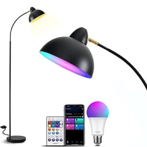 smart wifi rgb floor lamp work with alexa & google home, arched modern industrial standing tall lamp, color changing dimmable led bright floor lamp with remote for living room, bedroom, office-black