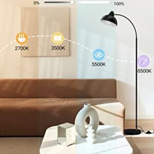 Smart WiFi RGB Floor Lamp Work with Alexa & Google Home, Arched Modern Industrial Standing Tall Lamp, Color Changing Dimmable LED Bright Floor Lamp with Remote for Living Room, Bedroom, Office-Black