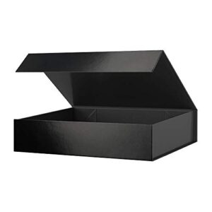 packhome gift box 11×7.8×2.3 inches, gift box with lid, sturdy shirt box with magnetic lid for wrapping gifts (glossy metallic black)