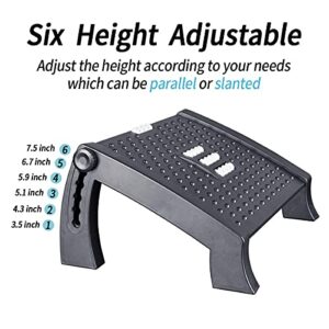 Adjustable Height Foot Rest Under Desk at Work - 6 Height Sturdy Office Footrest - Added Comfort Memory Foam - Non Slip Bottom - Straighten Back & Hip & Leg and Improve Posture