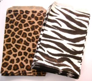 100 of 4″ x 6″ small paper bags 50 cheetah leopard & 50 zebra animal print party retail gift holiday wrap wrapping sacks