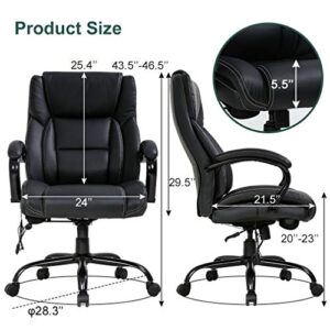 Big and Tall Office Chair 500lb Wide Seat Desk Chair with Lumbar Support Armrest Swivel Rolling High Back PU Leather Computer Chair Massage Adjustable Ergonomic Task Chair for Adults Women(Black)