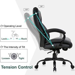 Big and Tall Office Chair 500lb Wide Seat Desk Chair with Lumbar Support Armrest Swivel Rolling High Back PU Leather Computer Chair Massage Adjustable Ergonomic Task Chair for Adults Women(Black)