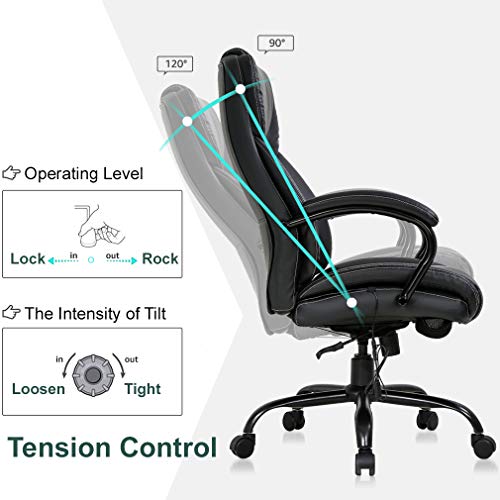 Big and Tall Office Chair 500lb Wide Seat Desk Chair with Lumbar Support Armrest Swivel Rolling High Back PU Leather Computer Chair Massage Adjustable Ergonomic Task Chair for Adults Women(Black)