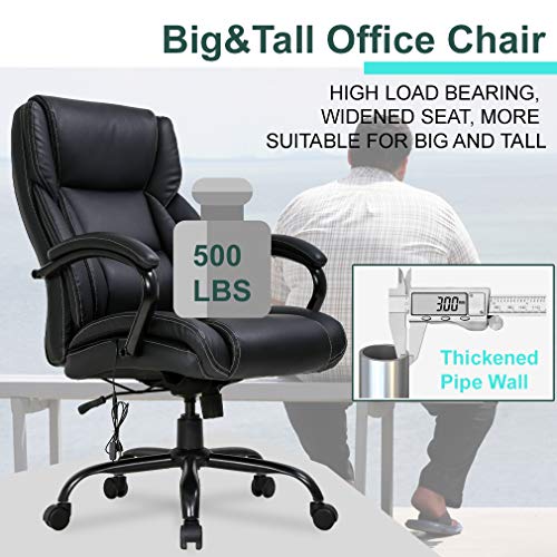 Big and Tall Office Chair 500lb Wide Seat Desk Chair with Lumbar Support Armrest Swivel Rolling High Back PU Leather Computer Chair Massage Adjustable Ergonomic Task Chair for Adults Women(Black)