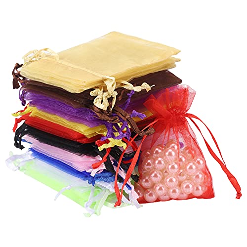 acDesign 200Pcs Premium Sheer Organza Bags 2.8"x3.6" Jewelry Gift Bags With Drawstrings for Candy Jewelry Makeup Pouches(Mix)