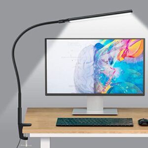 odom led desk lamp, swing arm table lamp with clamp, flexible gooseneck reading lights, eye-care architect task lamp, 3 color 10 brightness modes desk light for home office, reading, study, dorm