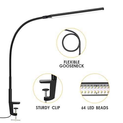 ODOM LED Desk Lamp, Swing Arm Table Lamp with Clamp, Flexible Gooseneck Reading Lights, Eye-Care Architect Task Lamp, 3 Color 10 Brightness Modes Desk Light for Home Office, Reading, Study, Dorm