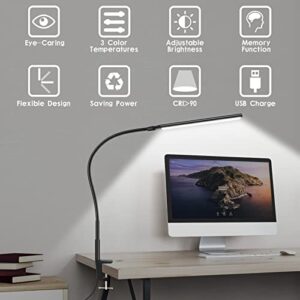 ODOM LED Desk Lamp, Swing Arm Table Lamp with Clamp, Flexible Gooseneck Reading Lights, Eye-Care Architect Task Lamp, 3 Color 10 Brightness Modes Desk Light for Home Office, Reading, Study, Dorm