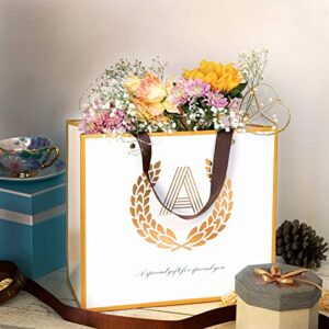Women's Day Gift Bag, Premium Quality Personalized Gift Monogram Initial Gift Bags, 1 Pack Letter A, Personalized Premium Gift Bags with Tissue Greeting Card Sealing Stickers for Birthdays, Baby Showers, Weddings, Party Favors, Holiday Gifts 12.6" X 11" X