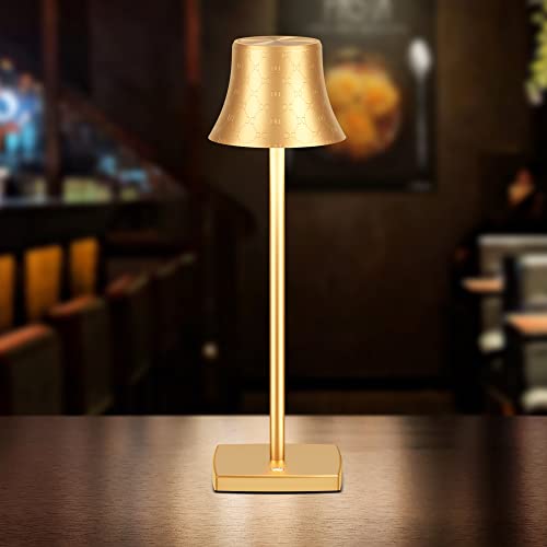 JALVDE Battery Powered Table Lamp, Rechargeable Cordless LED Desk Lamp Minimalist 5000mAh Battery Operated Lamp (2X Gold)