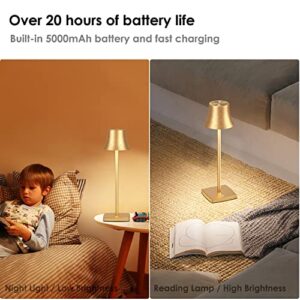JALVDE Battery Powered Table Lamp, Rechargeable Cordless LED Desk Lamp Minimalist 5000mAh Battery Operated Lamp (2X Gold)