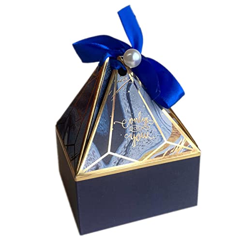 50pcs Navy Blue Gem Tower Birthday Wedding Party Favor Boxe with Ribbon Bead Gift Bags Chocolate Candy and Packaging Gift Boxes Bridal Shower Baby Shower