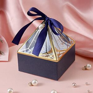 50pcs Navy Blue Gem Tower Birthday Wedding Party Favor Boxe with Ribbon Bead Gift Bags Chocolate Candy and Packaging Gift Boxes Bridal Shower Baby Shower