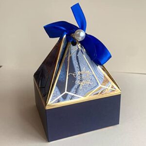 50pcs Navy Blue Gem Tower Birthday Wedding Party Favor Boxe with Ribbon Bead Gift Bags Chocolate Candy and Packaging Gift Boxes Bridal Shower Baby Shower