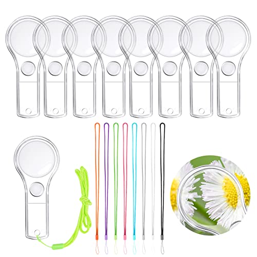 IRCHLYN 48Pcs Magnifying Glass for Kids Plastic Magnifier 5X Mini Hand Lens with 48 Lanyards for Science Class Reading Party Outdoor Observation Activity