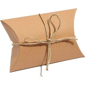 Pillow Gift Boxes with Jute String for Party Favors (5 X 3.5 in, Kraft Paper, 50 Pack)