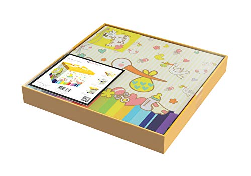 Gift Box 10x10x10 Petit Bebe Collection - Easy to Assemble & Reusable - No Glue Required - Ribbon, Tissue Paper, and Gift Tag Included - EZ Gift Box by Endless Art US