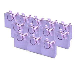 purple gift bags with handles – 12 pack mini gift bags, extra small purple paper gift bags with rope handles with ribbon for birthdays, weddings, gifts, favors, holidays – 4×2.75×4.5