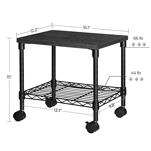 SONGMICS Printer Stand, 2-Tier Under-Desk Printer Cart on Wheels, Printer Table with Storage Shelf, Metal Frame, 16.1 x 12.2 x 15 Inches, Black ULGR301B01