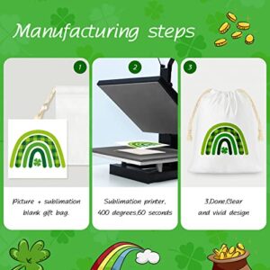 Sublimation Blank Drawstring Bags St. Patrick's Day Candy Gift Bags 4x6'' Goodie Treat Pouches Small Reusable Muslin Sachet Sack for Irish Day Kids Birthday Party Favor DIY Craft Supplies(16 Pieces)